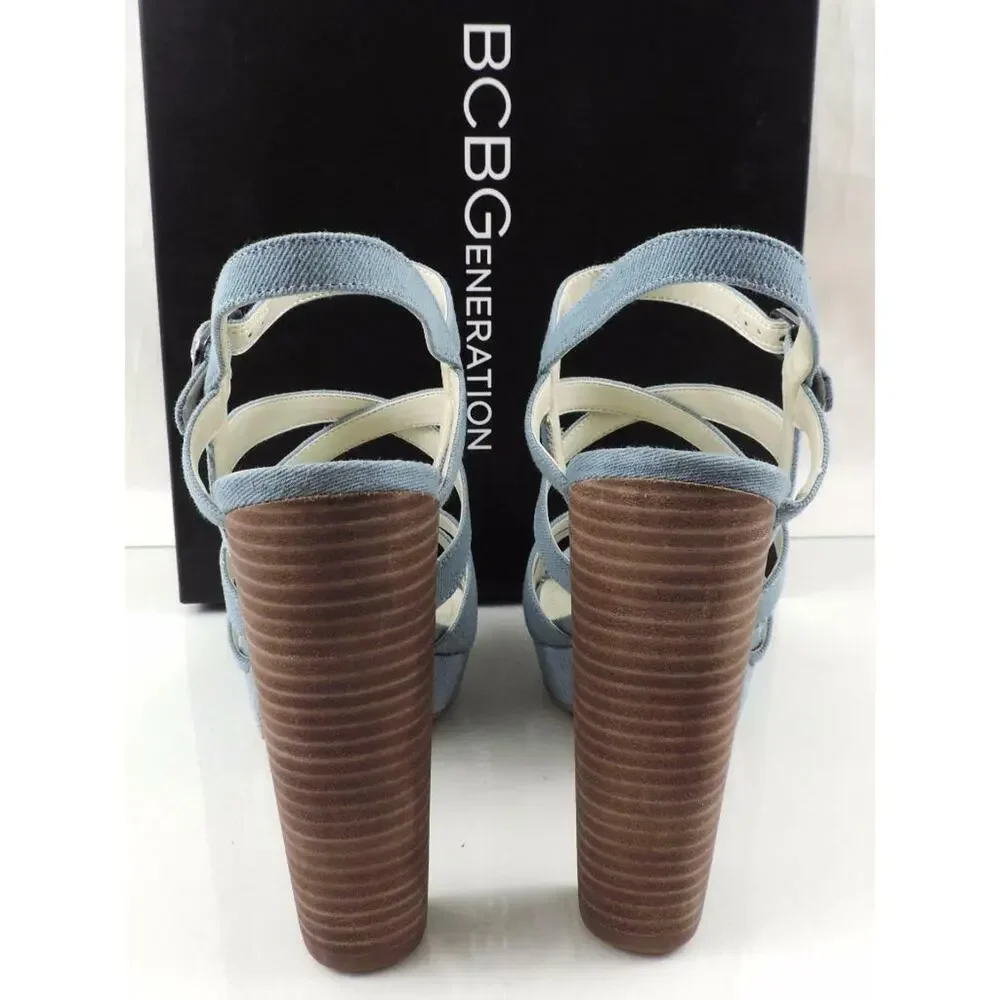 BCBGenerationn Morgan Strappy Platform Sandals Heels Blue Size 10